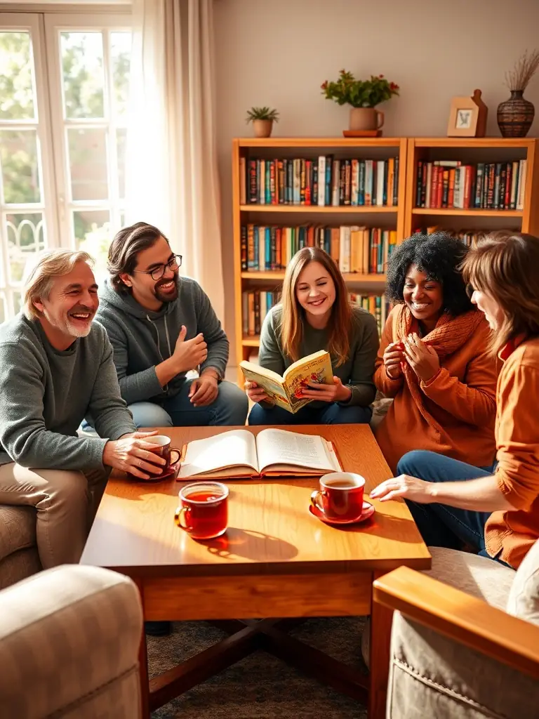 A group of people participating in a group therapy session, sharing experiences and supporting each other in a warm and inviting room at Lumina Behavioral Health.