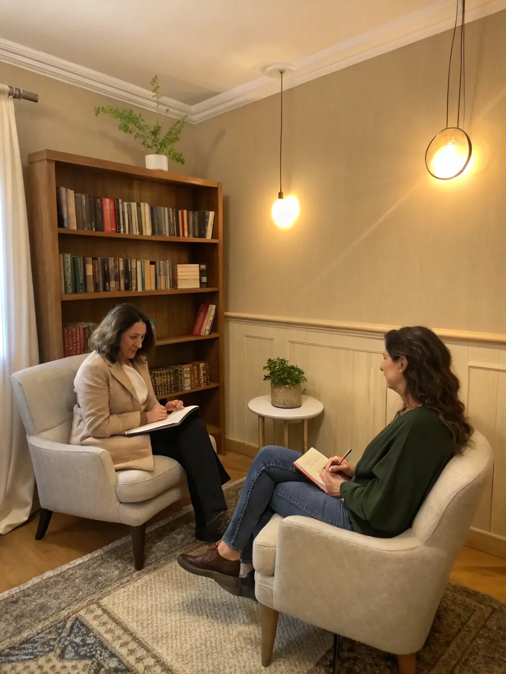 An image of a therapist and a client engaged in a counseling session, set in a comfortable and private office at Lumina Behavioral Health.