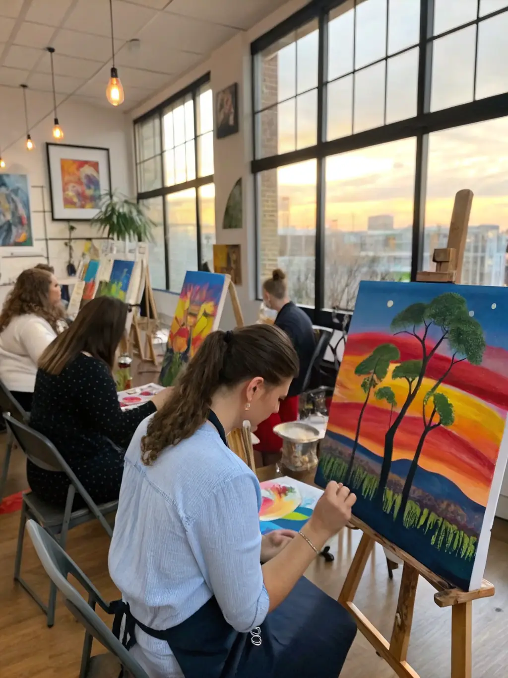 A group of clients participating in a therapeutic art session, expressing their emotions and experiences through creative expression at Lumina Behavioral Health.